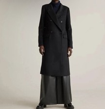 Quince NWT Italian Wool Double-Breasted Long Coat Black S Small