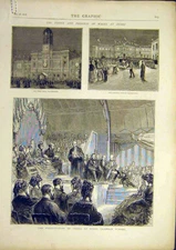 Old Antique Print 1872 Derby Prince Princess Wales Railway Grammar School 19th