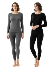 Womens Thermal Underwear Set - 2 Packs Long Johns Base Layer, Fleece Lined