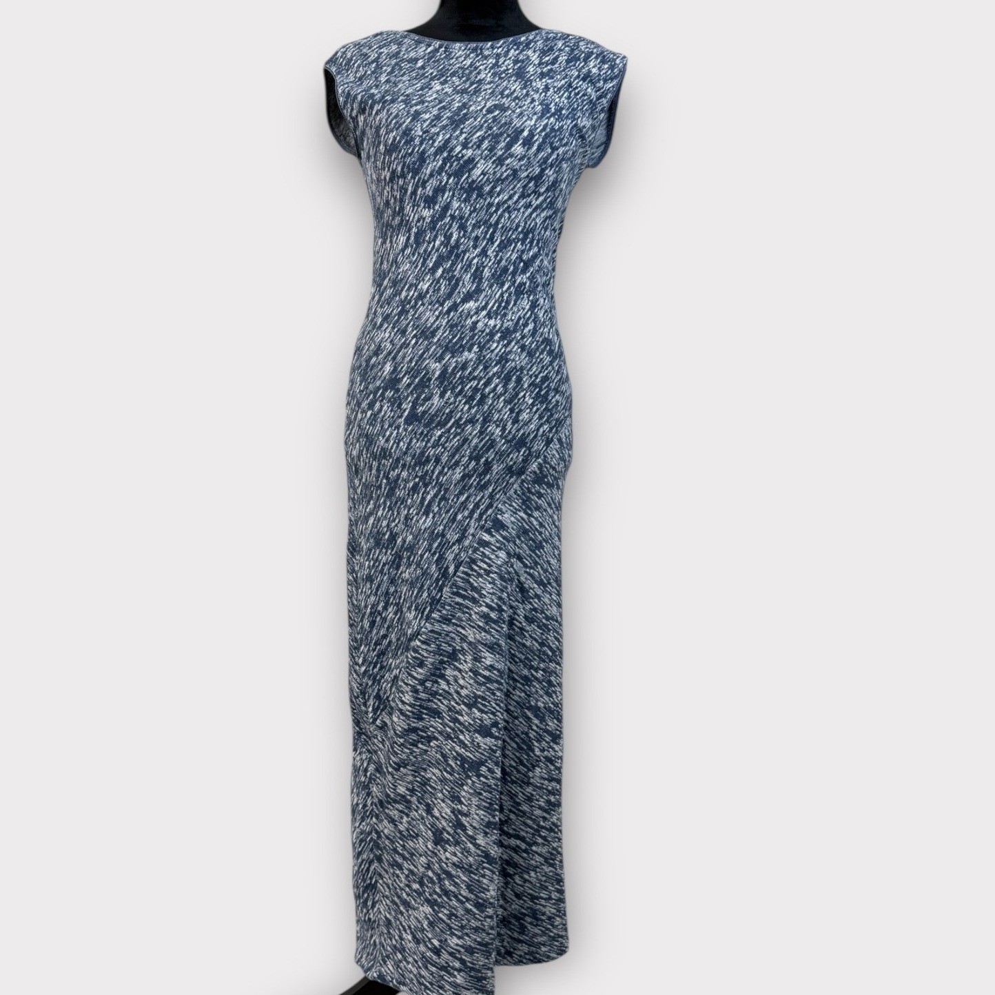 Massimo Dutti Knit Maxi Dress Size XS Blue White Cotton Coastal Chic Minimalist