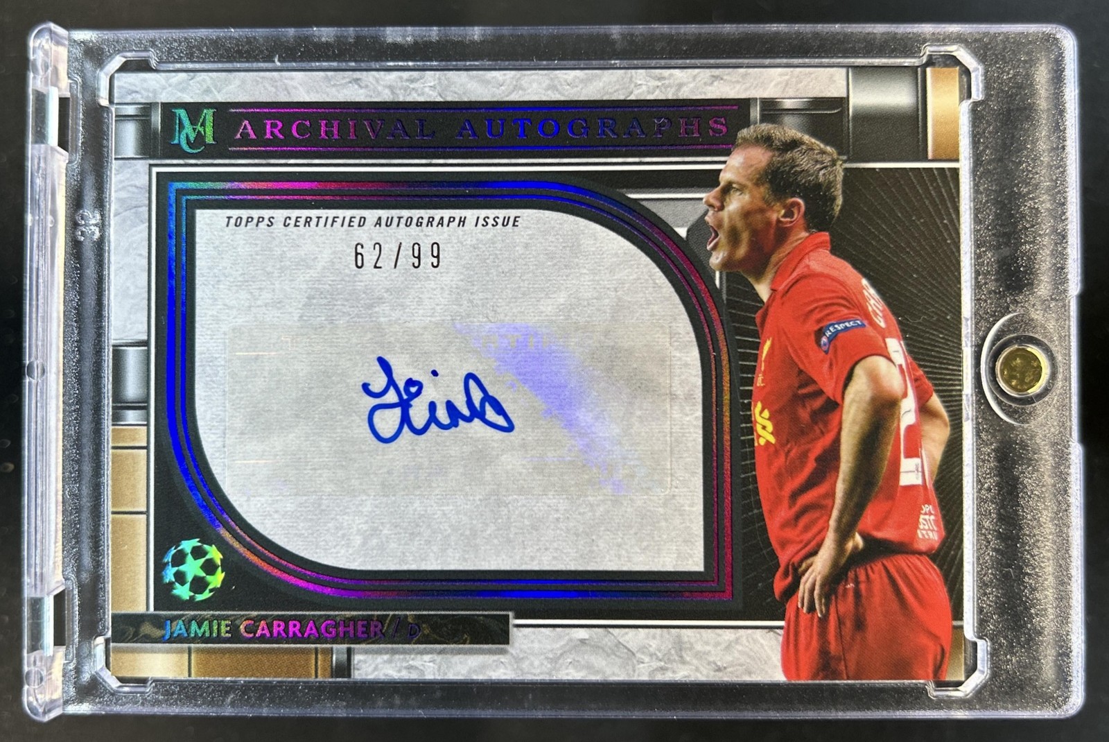 2021 Topps Museum Collection UEFA Jamie Carragher Archival Auto Amethyst #/99 view 1