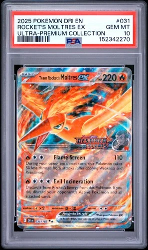 2025 POKEMON DRI ULTRA-PREMIUM COLLECTION #031 TEAM ROCKET'S MOLTRES EX PSA 10
