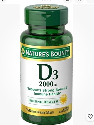 Nature's Bounty Vitamin D3 50mcg (2000IU) Unflavored 150 Rapid Release Softgels