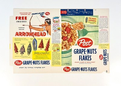 RARE Vintage 1959 Post Grape-Nuts Flakes Cereal Box Native American Indian