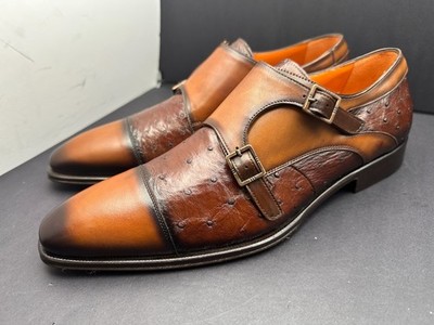Mezlan Size 10 M Ostrich Leather  Monk  Brown Spain Dress  Shoes MEN'S