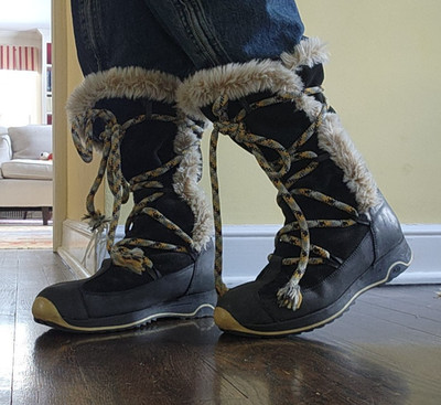 Vintage Technica suede fur-lined tall waterproof lace-up boots, US10 EU42 black