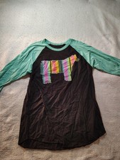 Crazy Train Shirt Womens Large 3/4 Sleeve Colorful Cow Print Made in USA