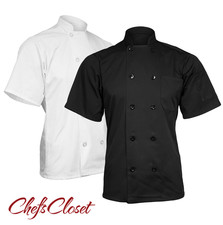 ChefsCloset Short Sleeve 10 Button Chef Coat - Black  White
