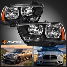 Fits 2011-2014 Dodge Charger Black Halogen Headlights Headlamps Assembly 11-14