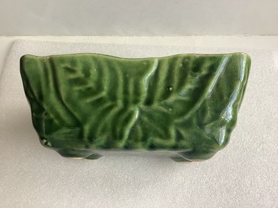 Vintage USA Pottery Leaf Design Planter #481 Green Glaze Rectangle Mid Century