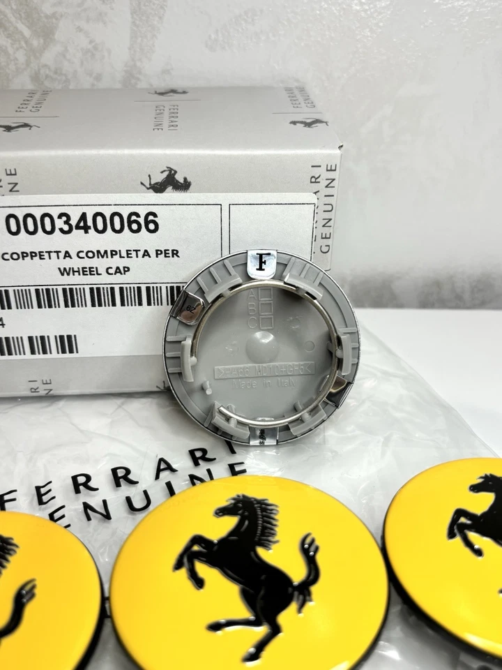4 Pcs Ferrari Genuine Yellow Wheel Center Cap Set OEM - 340066 - Image 4 of 4