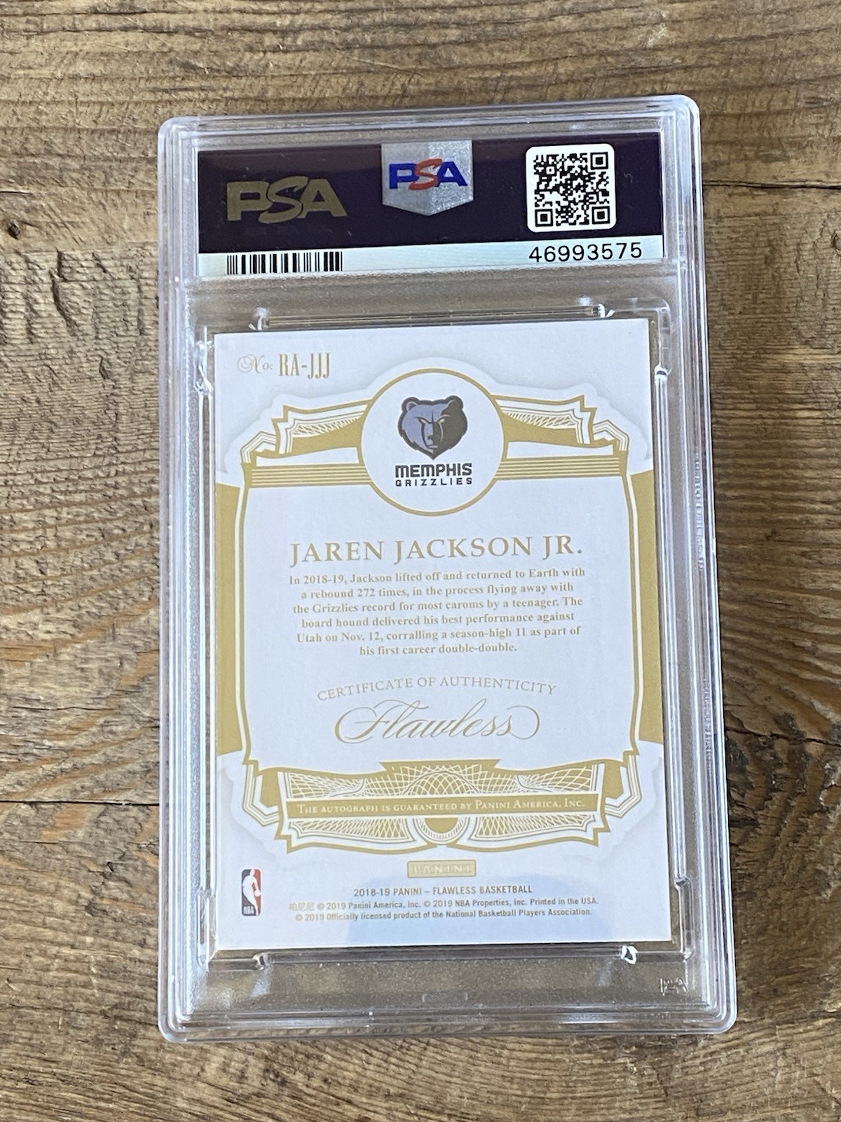 2018 Panini Flawless Basketball RC Auto Jaren Jackson Jr PSA 9/ Auto 10 #6/25 view 2
