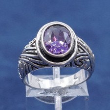 sz 8.25, vtg Sterling silver handmade ring, 925 w/ amethyst ring