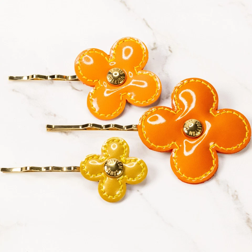 LOUIS VUITTON Vernis Barrette fleur Hair Clip Set x3 M92259 Flower Hairpins [S] - Image 4 of 4