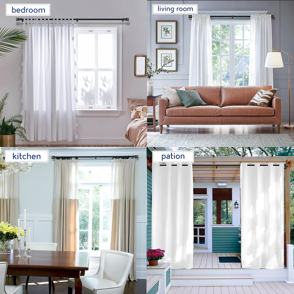 Wood Curtain Rods for Windows 1 Inch Diameter Heavy Duty Adjustable