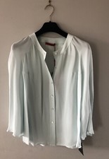 New Designer Tamara Mellon Ice Baby Blue Silk Blouse Top with Slash Sleeves 