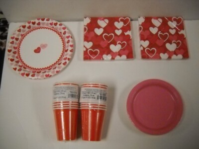 Valentine Party Supply Set With 19 Paper Plates, 24 Paper Cups, 36  Napkins