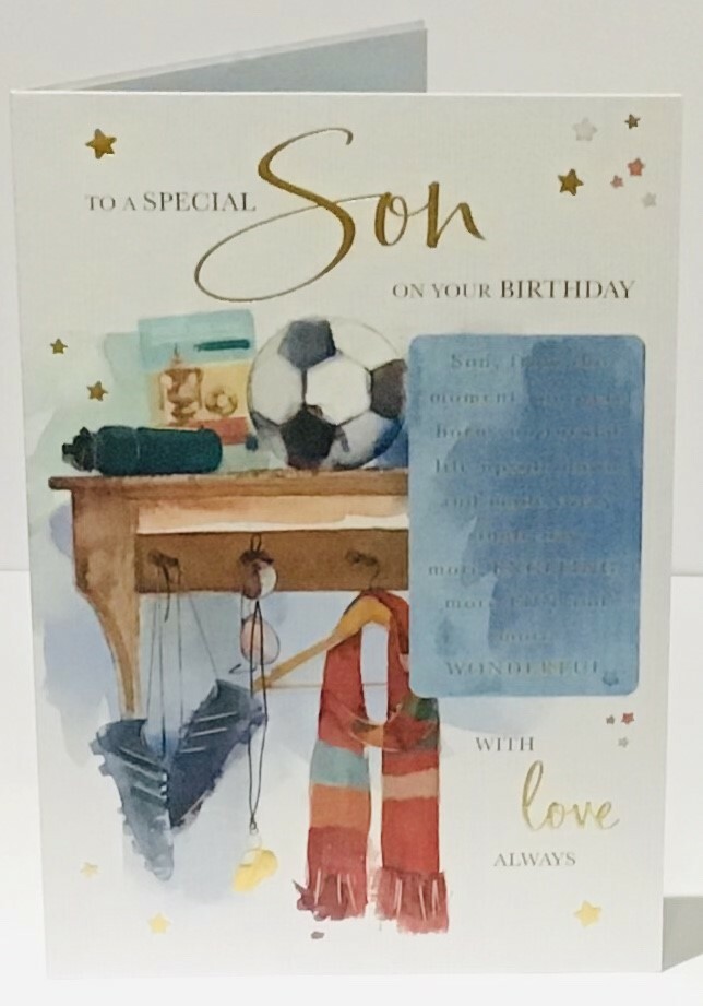 Special SON Happy Birthday Greeting Card With Verse Football Kit Words N Wishes