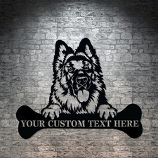 Personalized Long-Haired German Shepherd Name Metal Sign. Custom Dog Owner Gift