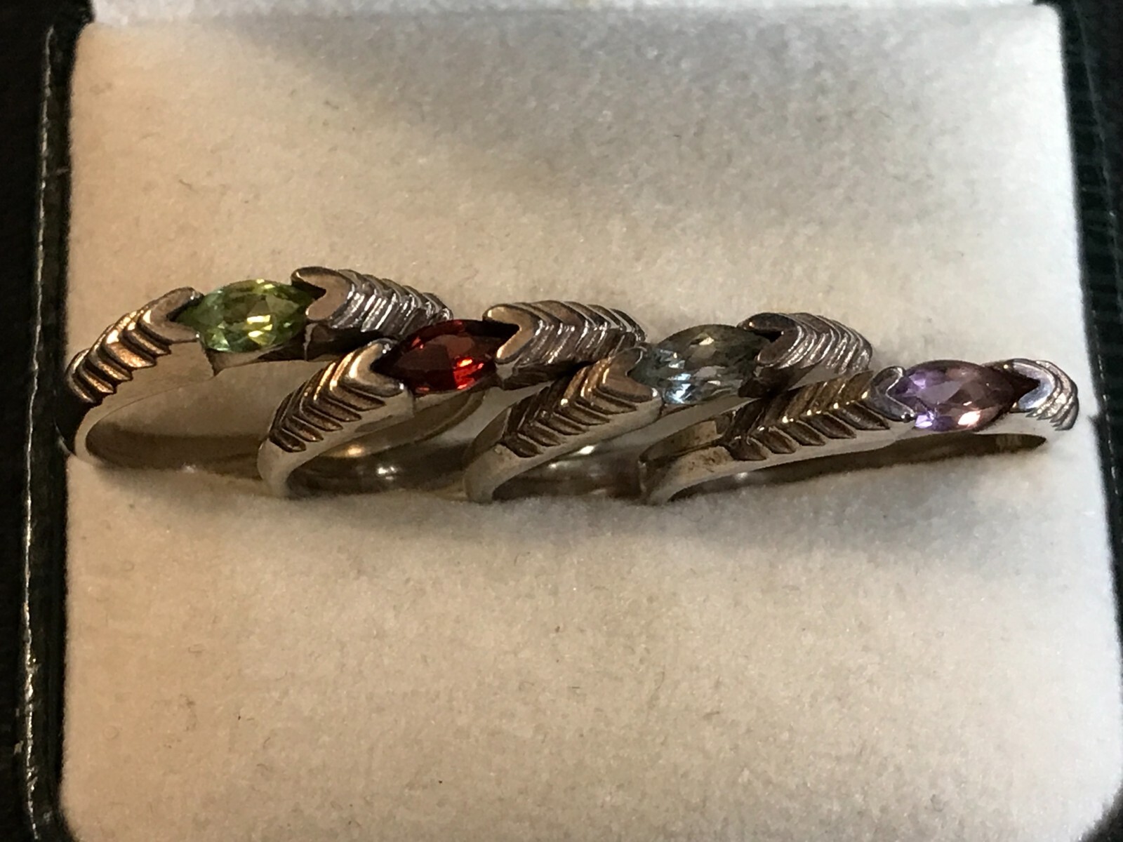 Set 4 Sterling Silver Stackable Gemstone Birthsto… - image 3