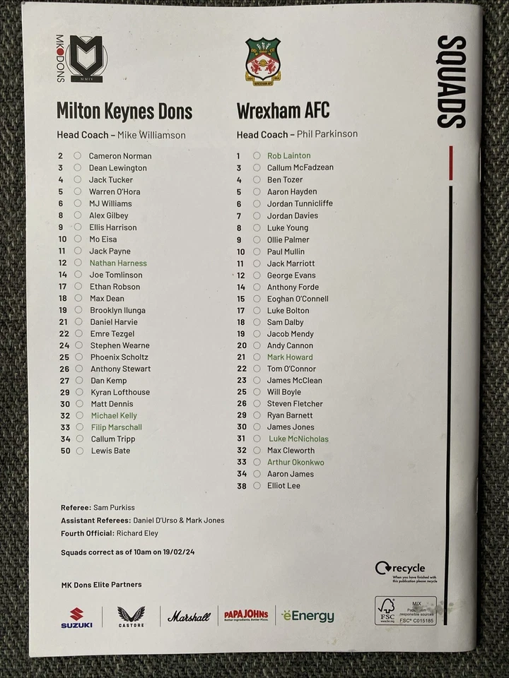* MK Dons vs Wrexham rare SOLD OUT Football Programme with Teamsheet - Image 2 of 3