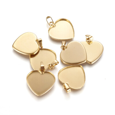 10 Stck. Edelstahl Herz Anhänger Cabochon Fassungen Goldene Fächer Rohlinge