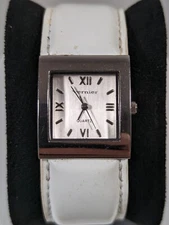 Vernier Silver Tone Dial Rectangle Case White Open Cuff Band Watch