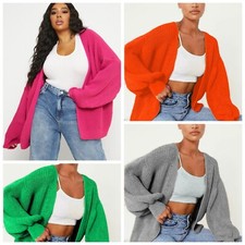 Women's Ladies Chunky Knitted Oversized Balloon Sleeve Cropped Jumper  Cardigan