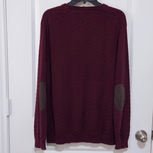 Tasso Elba Mens L Soft Touch Chevron Knit Elbow Patch Sweater Cabernet Crewneck - Picture 2 of 9