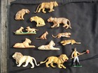 13 BRITAINS England vintage plastic ZOO Big Cats & Keeper LIONS TIGERS LEOPARD