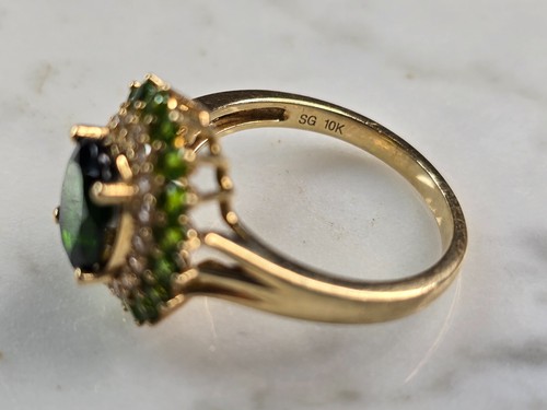 Womens Vintage Estate 10K Yellow Gold Diopside Diamond Ring 4.6g E3946 - Picture 4 of 6