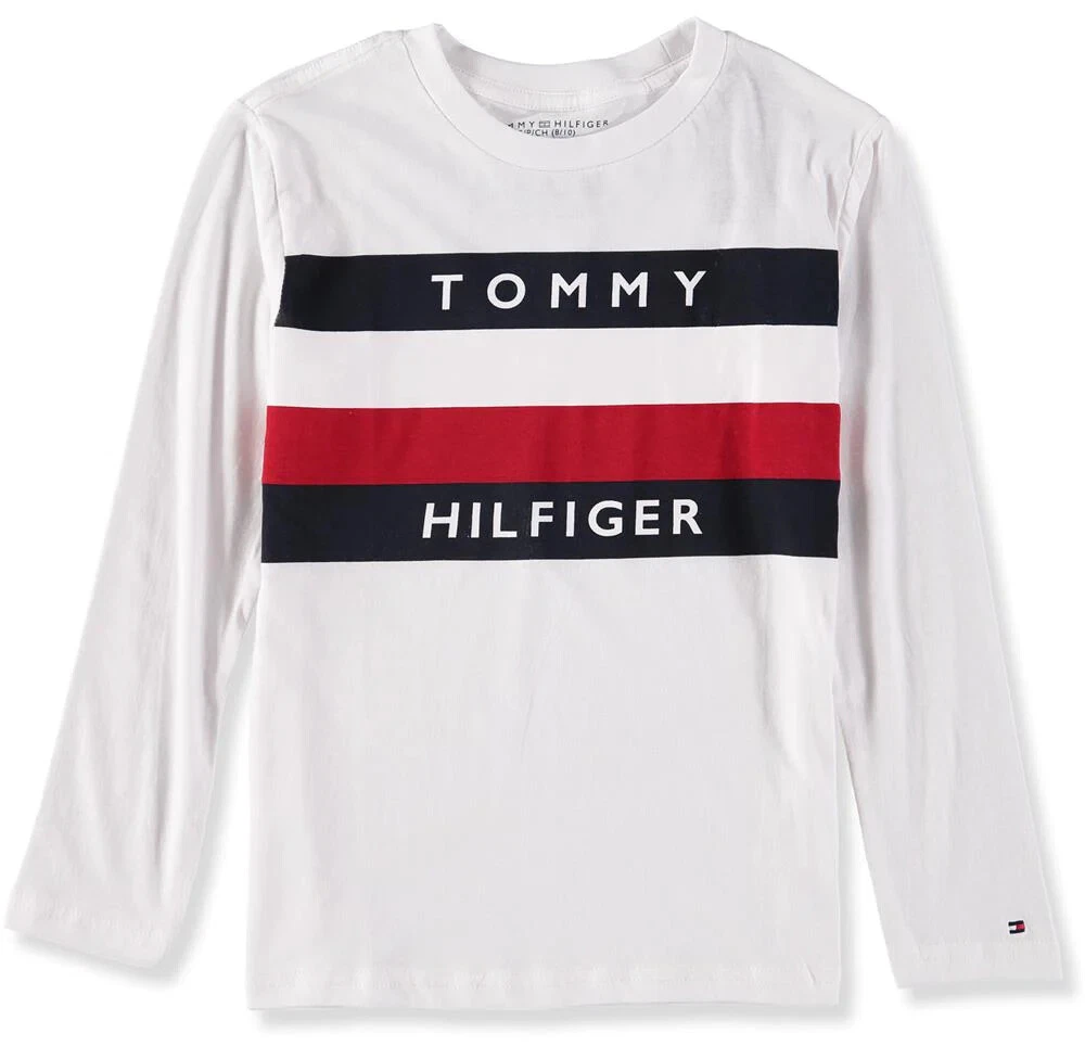 NWT Boys HILFIGER Bright White Long Sleeve Classic Logo T-Shirt M 12-14 | eBay