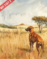 Rhodesian Ridgeback in the Savanna Dog Watercolor Painting Print 8x10