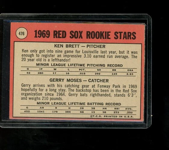 1969 TOPPS #476 RED SOX ROOKIE STARS KEN BRETT/GERRY MOSES  - Image 2 of 2