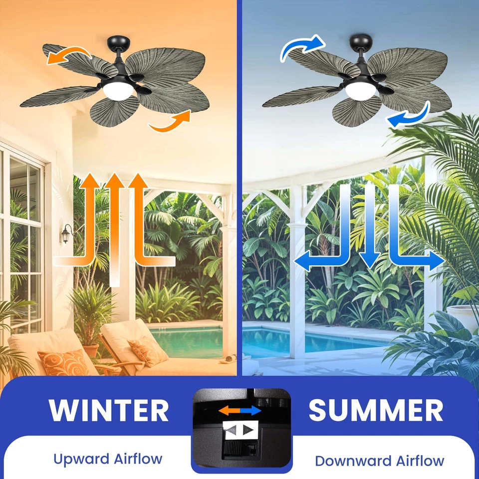 Ventilador de techo interior exterior moderno tropical 52" luz control remoto reversible Foto 4 de 4