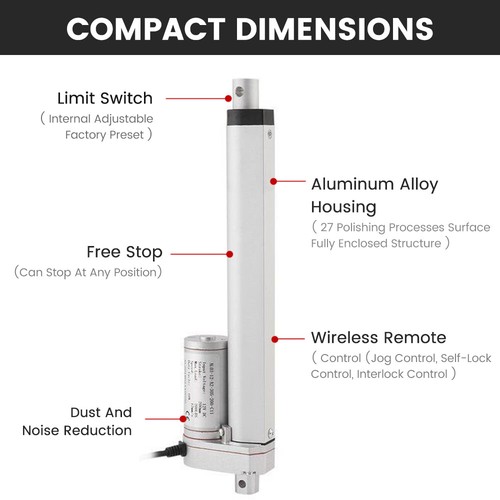 ECO-WORTHY DC 12V 2"-18" Stroke Linear Actuator 1500N 330lbs Max Lift 10mm/s - Picture 6 of 22
