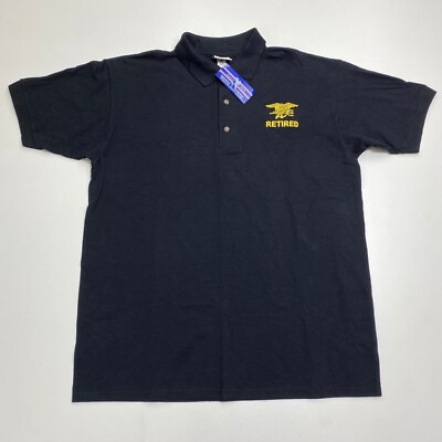 Navy Seal Team Retired Anvil Polo Shirt Mens L Black Short Sleeve Cotton Button