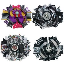 NEW Halloween Nightmare Before Christmas Jack Sally Girls 5-Inch Hair Bow Clip