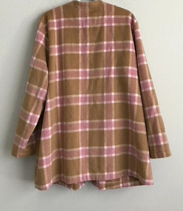 Denim & Co. Chaqueta/bolsillos largos a cuadros sin cuello - sándalo (talla XL) a627204 - Foto 4 de 4