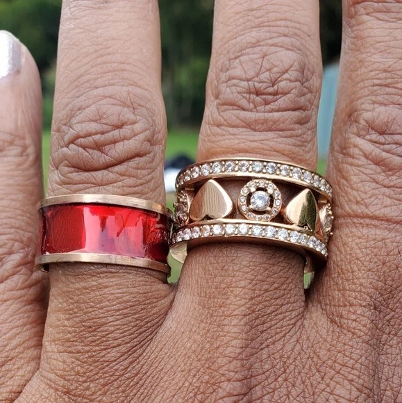 Anillo 3 en 1 Simulado Diamante Esmalte RG Chapado Regal Stack Acero Inoxidable Foto 4 de 4