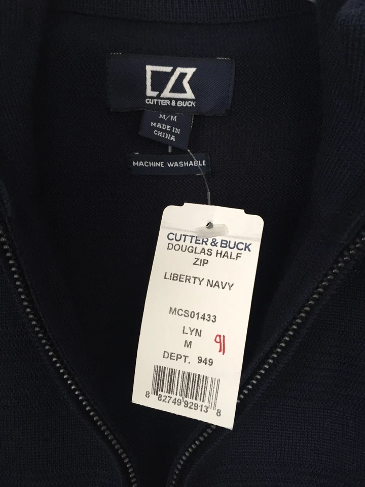 CUTTER BUCK Liberty Navy Douglas Half Zip Lyn Merino Wool Blend Sweater Men M - Image 3 of 4