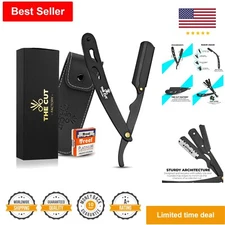 Premium Professional Straight Razor Set + 100 Blades - Stainless Steel - Black