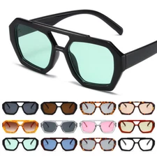 Vintage Sunglasses Retro Classic Hexagonal Square Shades Trendy Glasses Sunnies