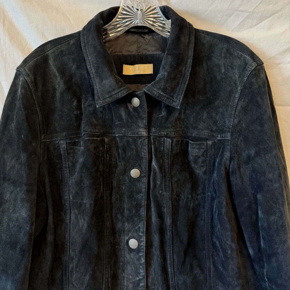 Jaqueta Kate Hill Feminina Couro Camurça Preta Plus Tamanho 16 Zíper Frontal Totalmente Forrada - Imagem 3 de 4