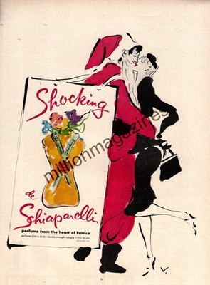 1955 Schiaparelli Shocking Perfume Original ad with Santa Claus