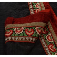 Sanskriti Vintage Indian Sarees Art Silk Embroidered Woven Fabric 5 Yard Sari