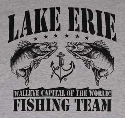 New WALLEYE CAPITAL OF THE WORLD LAKE ERIE FISHING TEAM T-Shirt Adult MEDIUM Gry