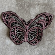 Embroidered Butterfly Sew-On Applique Patch 8-Inch Pink Black Animals  Insects