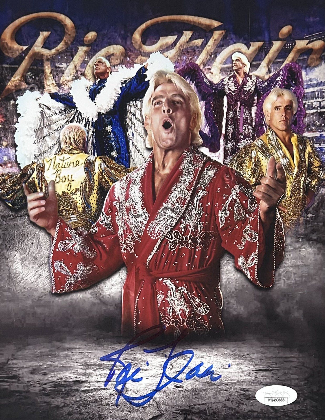 RIC FLAIR AUTOGRAPHED 8x10 PHOTO JSA WWE WCW #17 BLUE