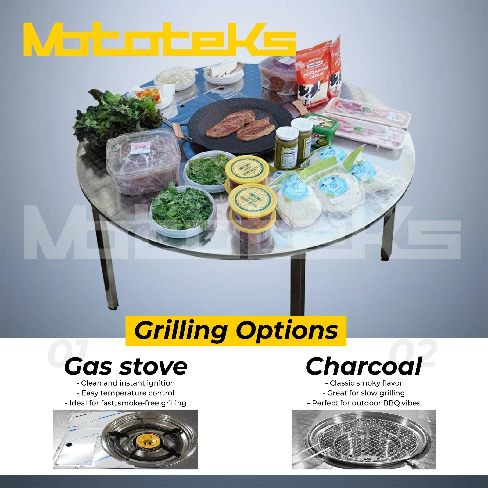 43.5" X 30" KOREAN BBQ GRILL FOLDABLE OUTDOOR LARGE TABLE GAS STOVE CHARCOAL SET